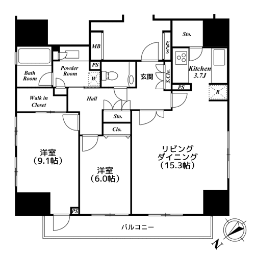 朝日マンション五反田 - 間取り図