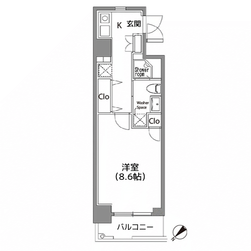 カスタリア中目黒 - 2W-1タイプ間取り図