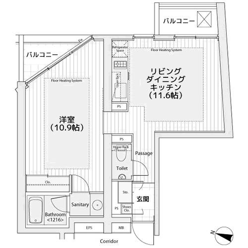 カスタリア渋谷櫻丘 - Oタイプ・間取り図