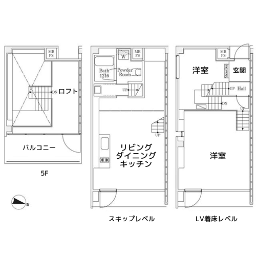 南麻布スキップフラット - 間取り図