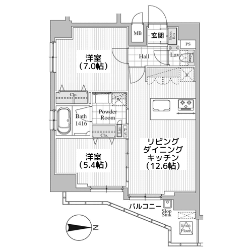 Totsu Residence Kaminarimon - 間取り図