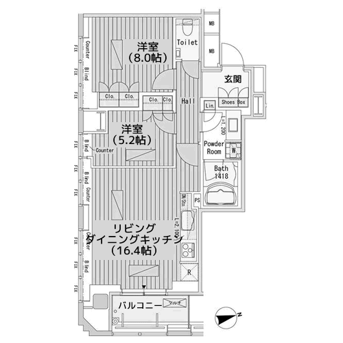 パークアクシス御成門 - Fタイプ 間取り図